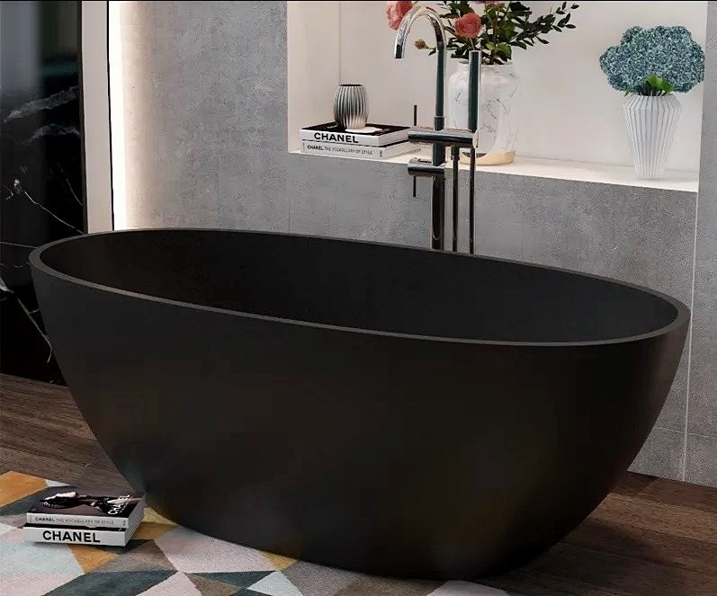 Акриловая ванна Ceruttispa D'lseo 170x80 см, отдельностоящая, черная, овальная, с каркасом, со сливом-переливом