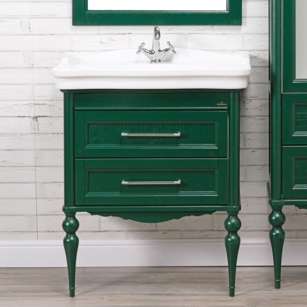 Тумба с раковиной ValenHouse Эстетика 80, зеленая, подвесная, ручки хром