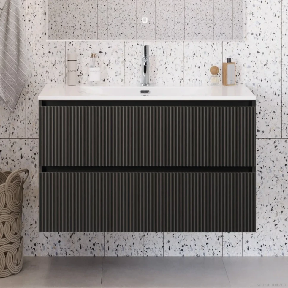 Тумба с раковиной BelBagno Uno-mini 100 подвесная, 2 ящика, матовая темно-серая
