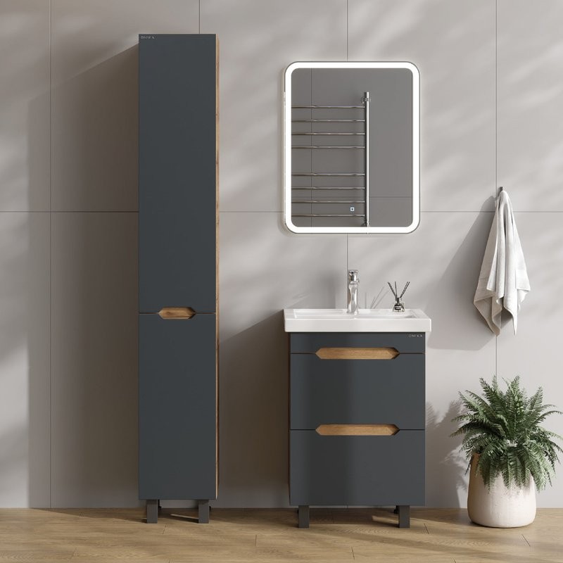 Мебель для ванной комнаты Onika Айленд 50 напольная, графит, дуб крафт золотой