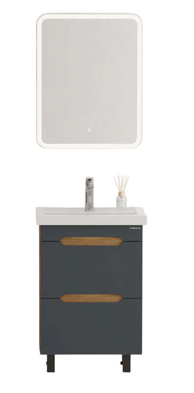 Мебель для ванной комнаты Onika Айленд 50 напольная, графит, дуб крафт золотой