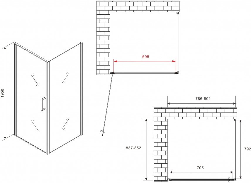 Душевой уголок Abber Sonnenstrand AG04080B-S85B 85x80, профиль черный, стекло прозрачное