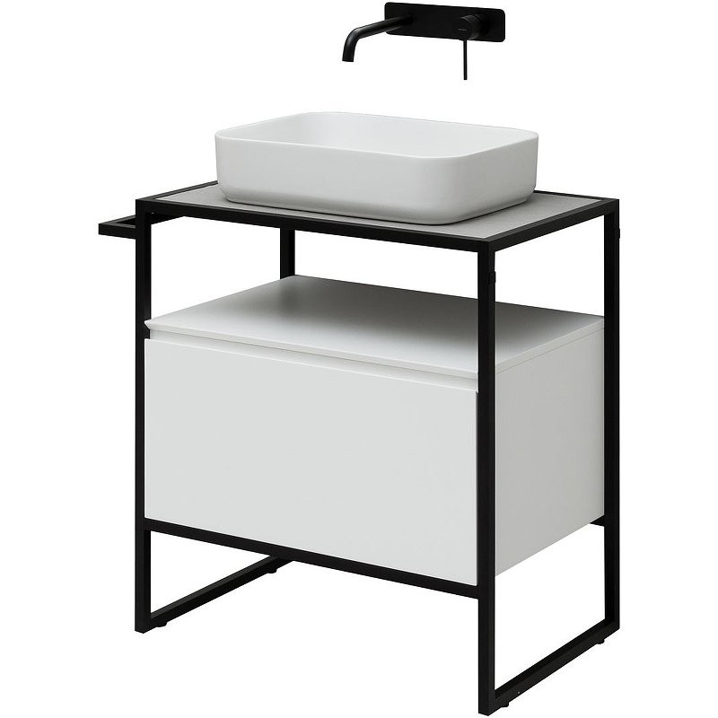 Тумба с раковиной Allen Brau Priority 70 напольная, белый матовый, столешница серый структ