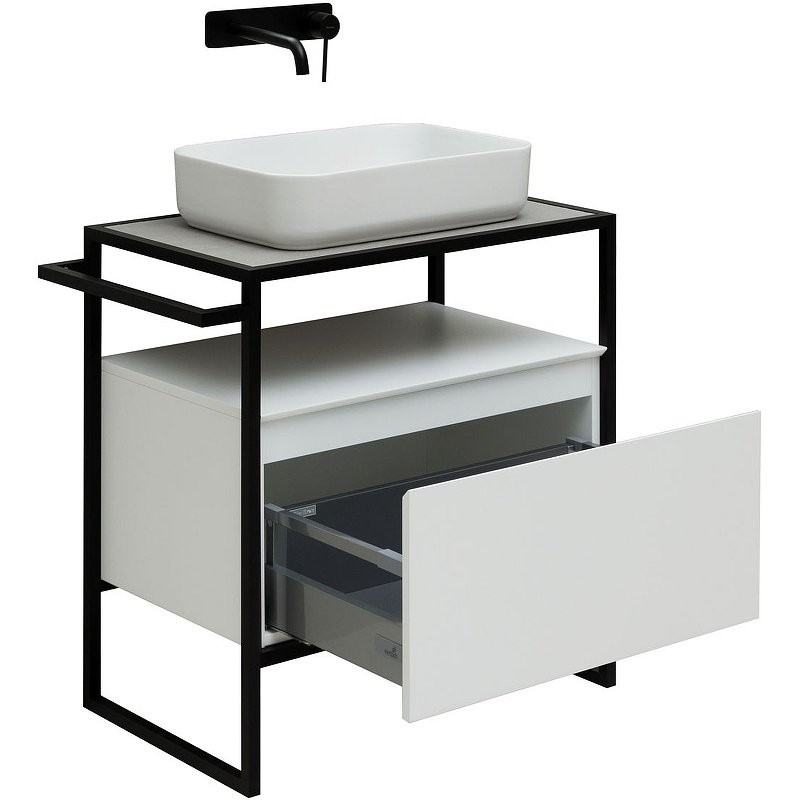 Тумба с раковиной Allen Brau Priority 70 напольная, белый матовый, столешница серый структ