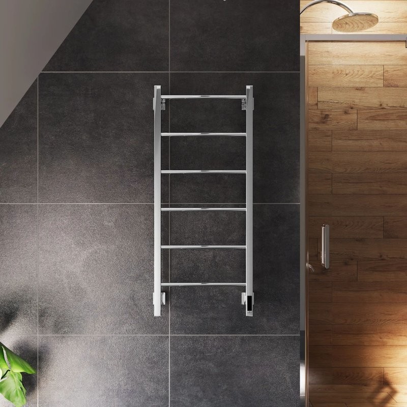 Полотенцесушитель электрический Grota Simple K 430х1000 NP EL 100x45 см, подключение справа, слева, скрытое подключение справа, глянцевый хром, лесенка