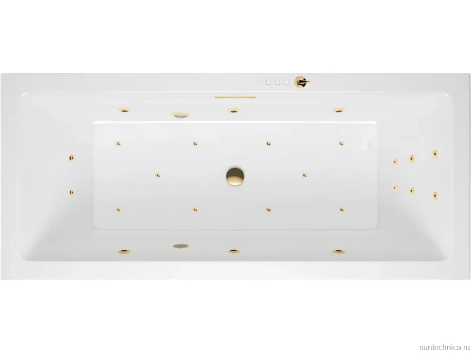 Акриловая ванна Excellent Heaven Slim Ultra 180x80 см, встраиваемая, с гидромассажем, белая, с каркасом, со сливом-переливом, фурнитура золото