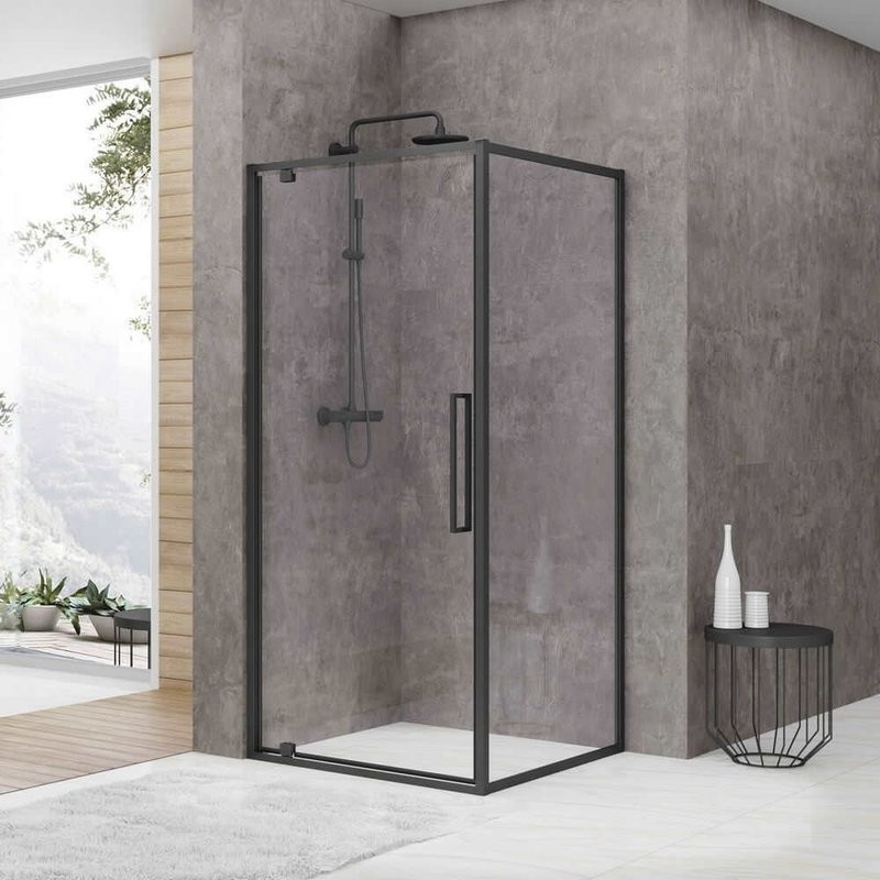 Душевой уголок Black&White Stellar Wind S877 Black 90х90, профиль черный матовый, стекло прозрачное