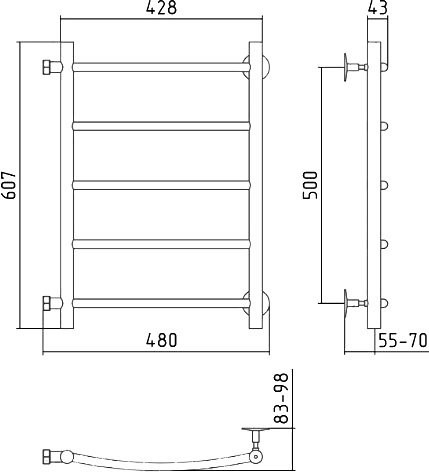 Полотенцесушитель водяной Стилье Версия-Б2 00612-5040 60x50 см, глянцевый хром, лесенка