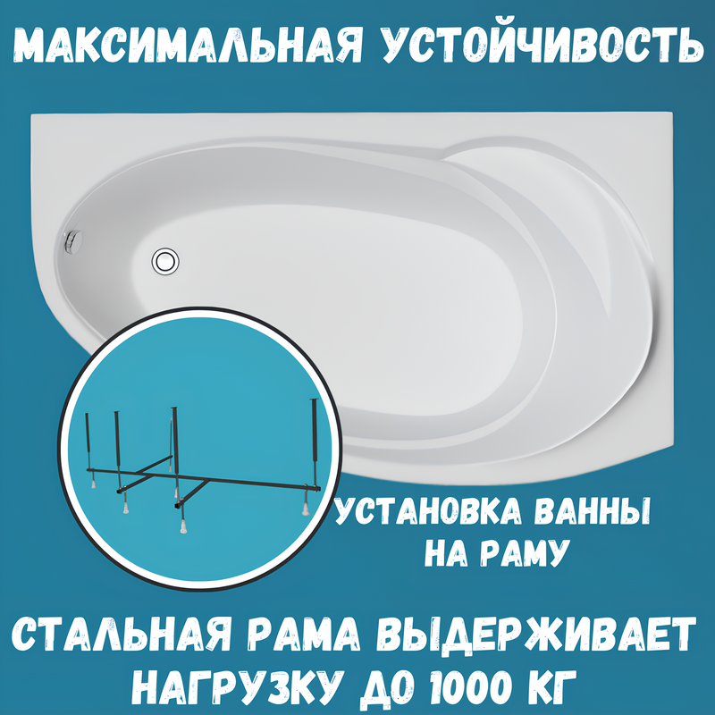 Акриловая ванна 1MarKa Julianna R Премиум 160x95 см, угловая, правая, пристенная, белая, асимметричная, с каркасом, с экраном, с сиденьем, со сливом-переливом