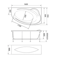 Акриловая ванна 1MarKa Julianna R Премиум 160x95 см, угловая, правая, пристенная, белая, асимметричная, с каркасом, с экраном, с сиденьем, со сливом-переливом