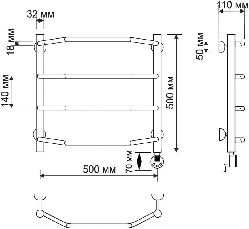 Полотенцесушитель электрический Secado Агата 1 55x55 см, подключение справа, бронза, лесенка, латунь
