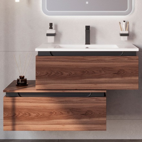 Тумба с раковиной Cezares Slider 80 подвесная, 2 ящика, орех дымчатый