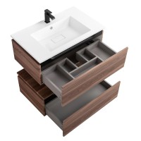 Тумба с раковиной Cezares Slider 80 подвесная, 2 ящика, орех дымчатый