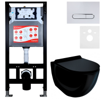 Комплект Унитаз подвесной Esbano Garcia ESUPGARCB черный глянец + Инсталляция Fram + Кнопка ESINOVL17GW