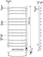 Полотенцесушитель электрический Secado Агата 2 125x55 см, подключение справа, бронза, лесенка, латунь