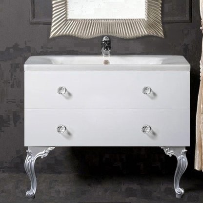 Тумба с раковиной Armadi Art NeoArt 100 white с ручками Crystal хром, с ножками
