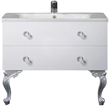 Тумба с раковиной Armadi Art NeoArt 100 white с ручками Crystal хром, с ножками