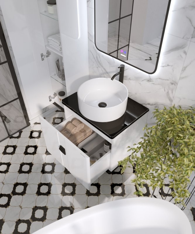 Мебель для ванной комнаты Grossman Norma 60 подвесная, белый глянец, столешница черная