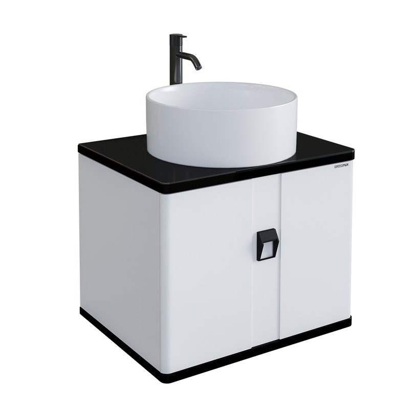 Мебель для ванной комнаты Grossman Norma 60 подвесная, белый глянец, столешница черная