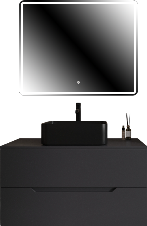 Мебель для ванной комнаты Orange Line 100 подвесная, 2 ящика, матовый графит с раковиной B02-460MB