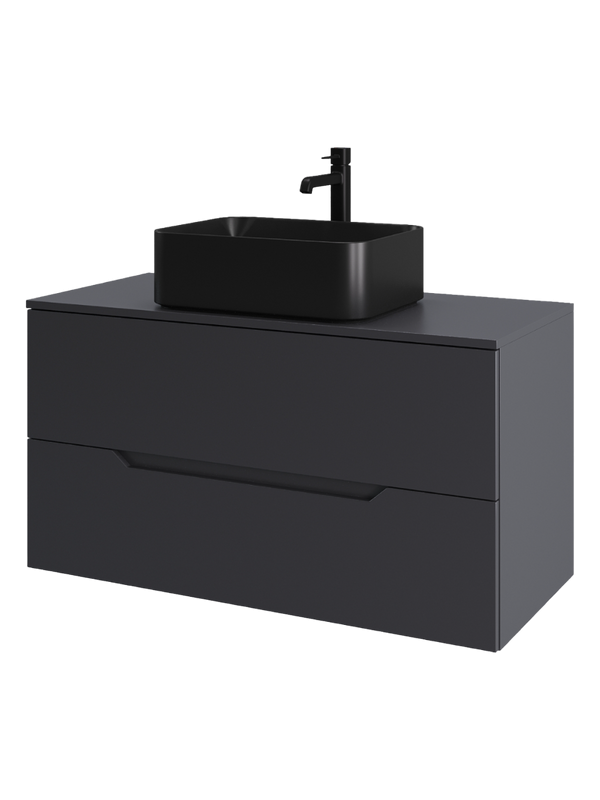 Мебель для ванной комнаты Orange Line 100 подвесная, 2 ящика, матовый графит с раковиной B02-460MB