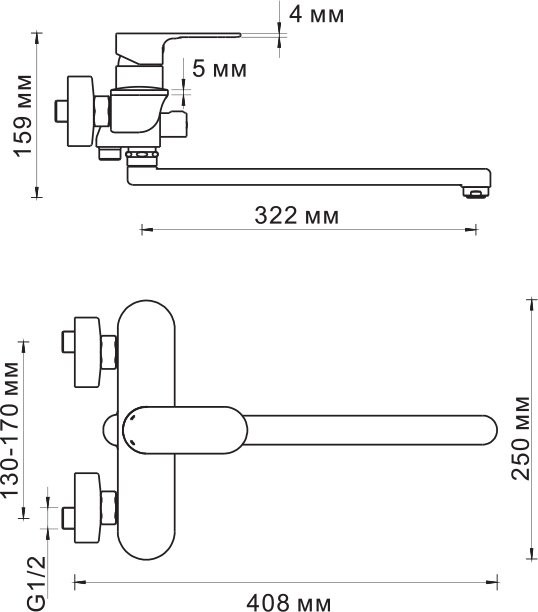 Смеситель с длинным изливом для ванны Wasserkraft Dinkel 5802L