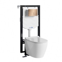 Комплект Унитаз подвесной WasserKRAFT Mindel H002 безободковый + Крышка для унитаза E034 + Система инсталляции для унитазов Vils 56TLT.010.ME + Кнопка смыва RG04