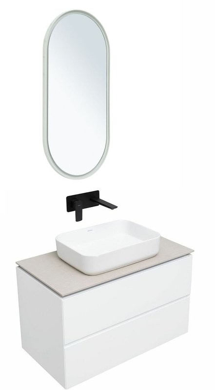 Мебель для ванной комнаты Allen Brau Infinity 85 подвесная, белый матовый, столешница бежевая