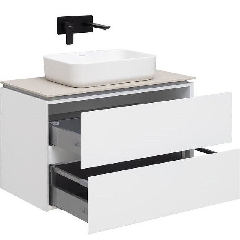 Мебель для ванной комнаты Allen Brau Infinity 85 подвесная, белый матовый, столешница бежевая