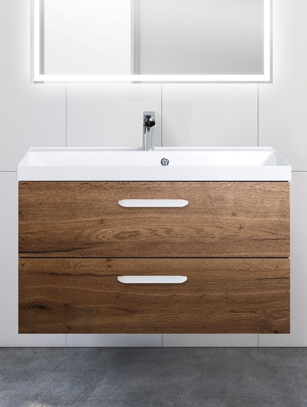 Тумба с раковиной BelBagno Aurora 90 rovere tabacco, ручки белый глянец