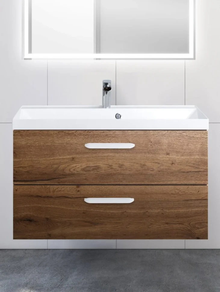 Тумба с раковиной BelBagno Aurora 90 rovere tabacco, ручки белый глянец