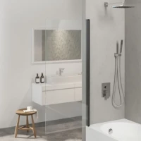 Шторка на ванну Berges River S Black 065011 80 см, профиль черный матовый, стекло прозрачное