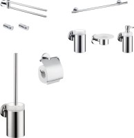 Набор Мыльница Hansgrohe Logis + Дозатор + Стакан + Полотенцедержатель 40512000 двойной + Полотенцедержатель 60 см + Ершик + Держатель с крышкой + Крючок