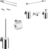 Набор Мыльница Hansgrohe Logis + Дозатор + Стакан + Полотенцедержатель 40512000 двойной + Полотенцедержатель 60 см + Ершик + Держатель с крышкой + Крючок
