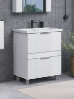 Тумба с раковиной Comforty Лима 70Н2 напольная, 2 ящика, матовая белая