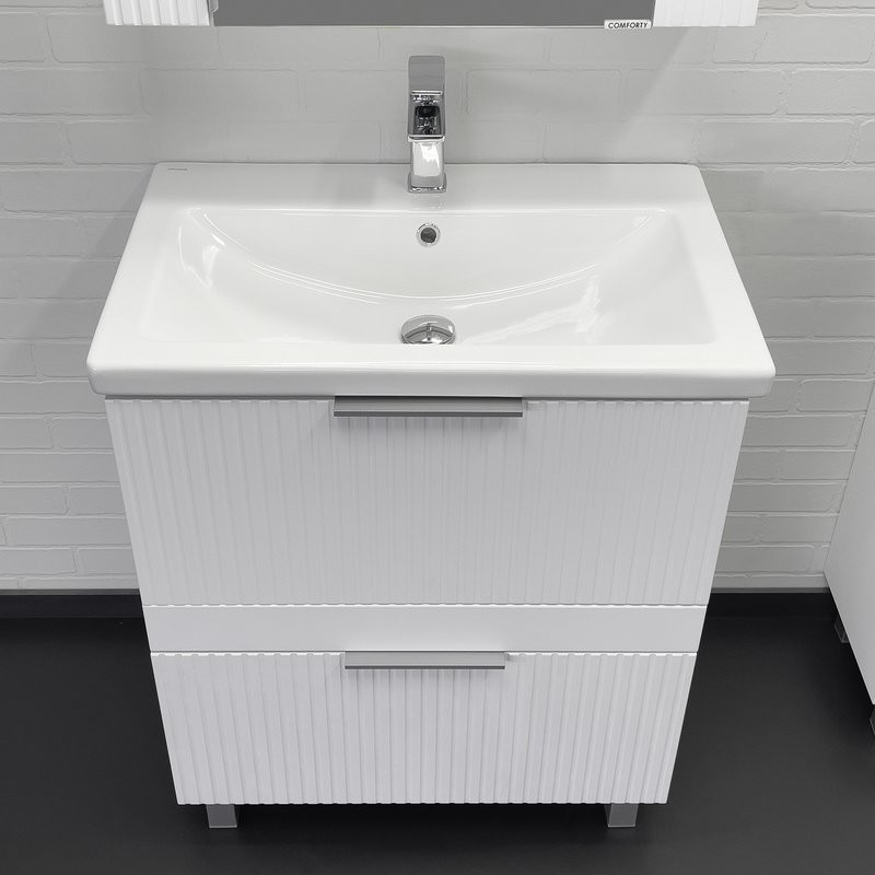 Тумба с раковиной Comforty Лима 70Н2 напольная, 2 ящика, матовая белая