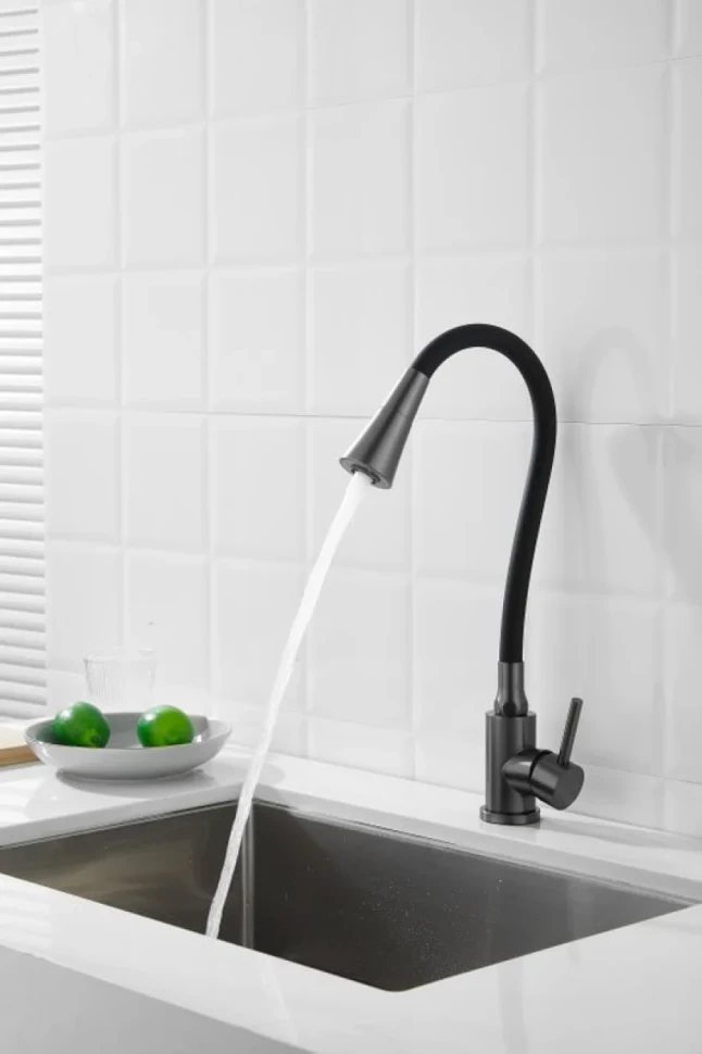 Смеситель для кухни BELZ B810 B74810-3 с гибким изливом, оружейная сталь