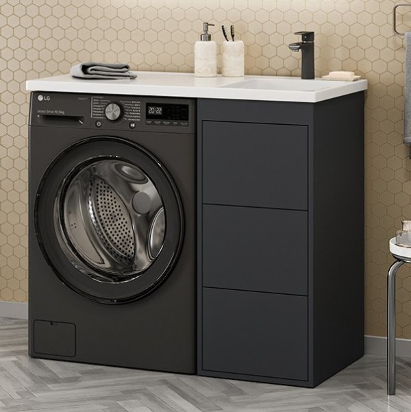 Тумба с раковиной Brevita Grafit 40 R под стиральную машину, раковина Kamilla графит