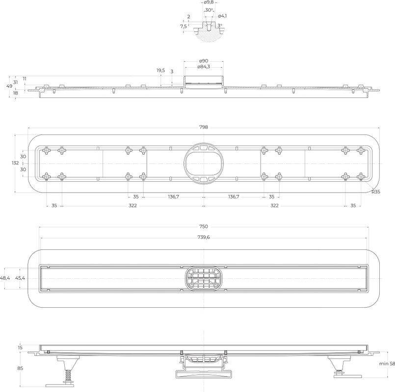 Душевой трап (лоток) BelBagno Luce BB-LD-LUCE-80-CR 75 см, хром