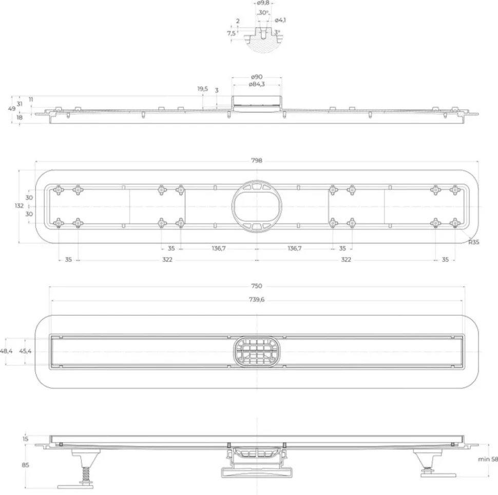 Душевой трап (лоток) BelBagno Luce BB-LD-LUCE-80-CR 75 см, хром