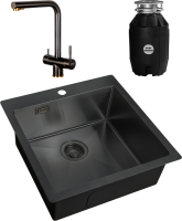 Комплект Мойка Zorg Light + Смеситель Inox SZR-7039 BR/GRAFIT бронза графит + Измельчитель Bone Crusher BC 810-AS