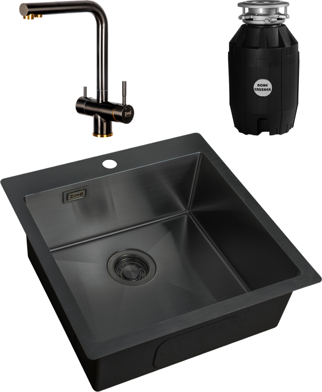 Комплект Мойка Zorg Light + Смеситель Inox SZR-7039 BR/GRAFIT бронза графит + Измельчитель Bone Crusher BC 810-AS