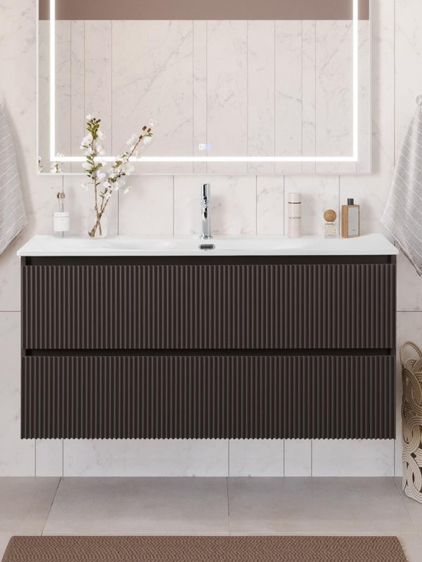 Тумба с раковиной BelBagno Uno 120 подвесная, 2 ящика, матовая темно-серая