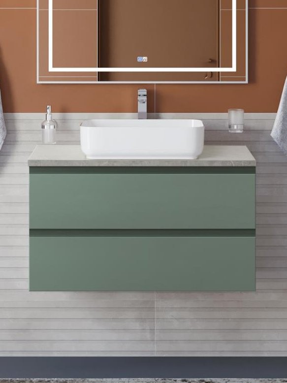 Тумба с раковиной BelBagno Kraft 90 подвесная, матовая еловая, столешница kep-90-mgl, раковина BB1304