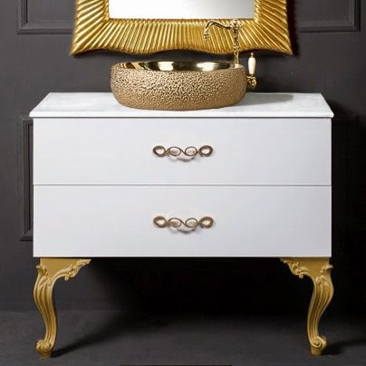 Тумба с раковиной Armadi Art NeoArt 100 белая с ручками Wave золото, с ножками