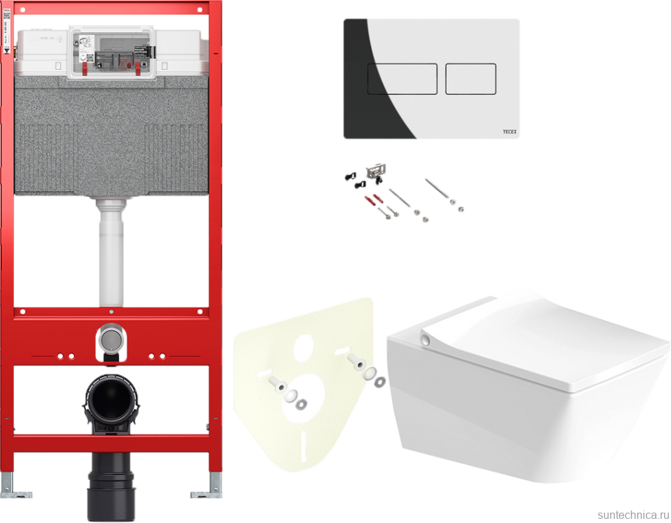 Комплект Унитаз подвесной Duravit Viu 2511090000 безободковый + Крышка 0021190000 с микролифтом + Звукоизоляция TECE Profil TECEprofil 9 200 010 + Инсталляция TECEprofil Uni 2.0 9300302 + Кнопка TECEsolid 9240431 хром + Крепления TECEprofil 9380014