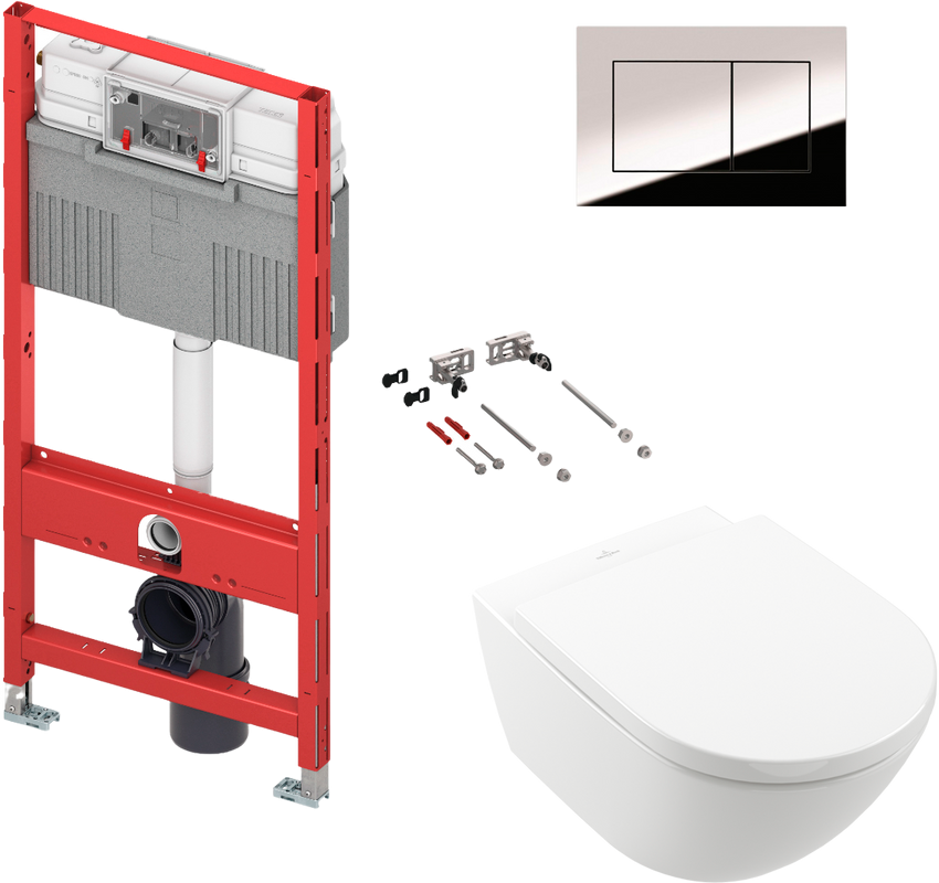 Комплект Унитаз подвесной Villeroy & Boch Subway 3.0 4670TS01 alpin, сиденье с микролифтом + Инсталляция TECE Profil TECEprofil Uni 2.0 9300302 + Кнопка Now 9 240 402 хром матовый + Крепления TECEprofil 9380014