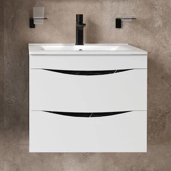 Тумба под раковину IDDIS Cloud 60 подвесная, белая, черный мрамор