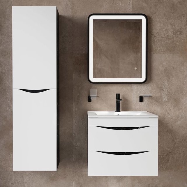 Тумба под раковину IDDIS Cloud 60 подвесная, белая, черный мрамор