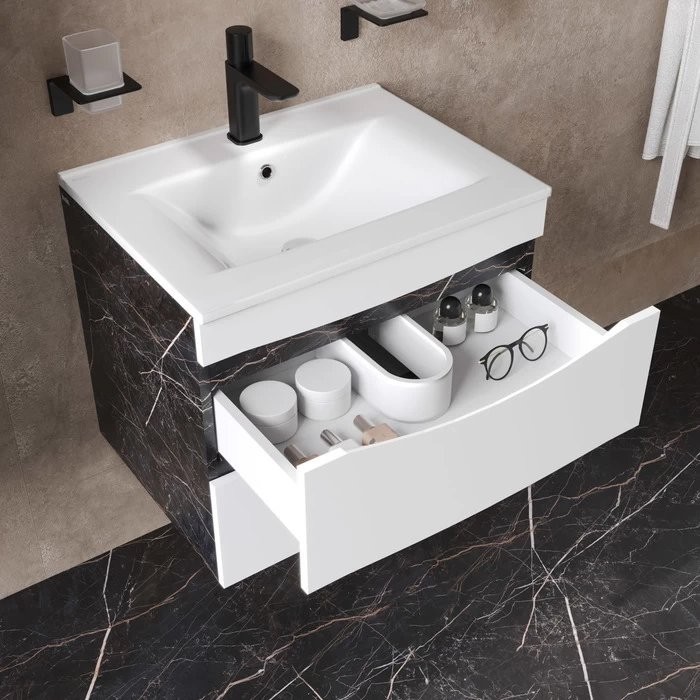 Тумба под раковину IDDIS Cloud 60 подвесная, белая, черный мрамор